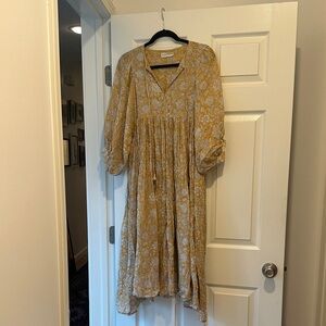 Daughters of India Mustard Floral Long Sleeve Dress